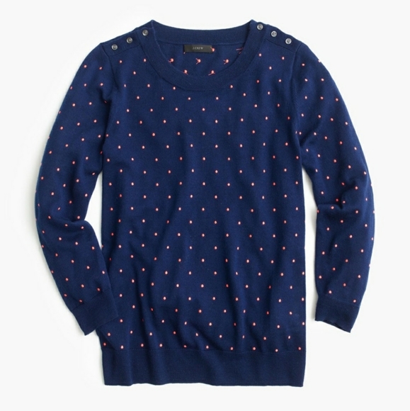 J. Crew Sweaters - J. Crew Blue & Coral Pink Polka Dot Merino Wool Tippi Sweater